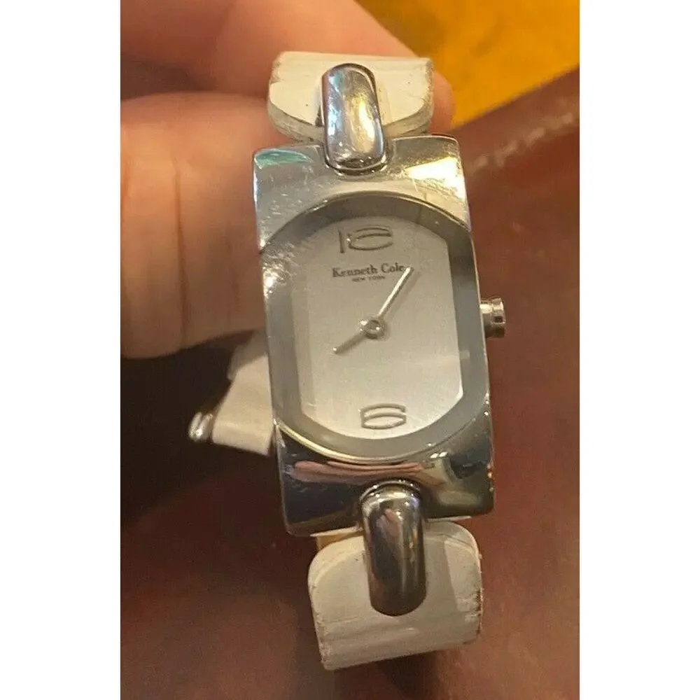 Women's 17mm silver Tone Kenneth Cole New York Watch, White Leather Band